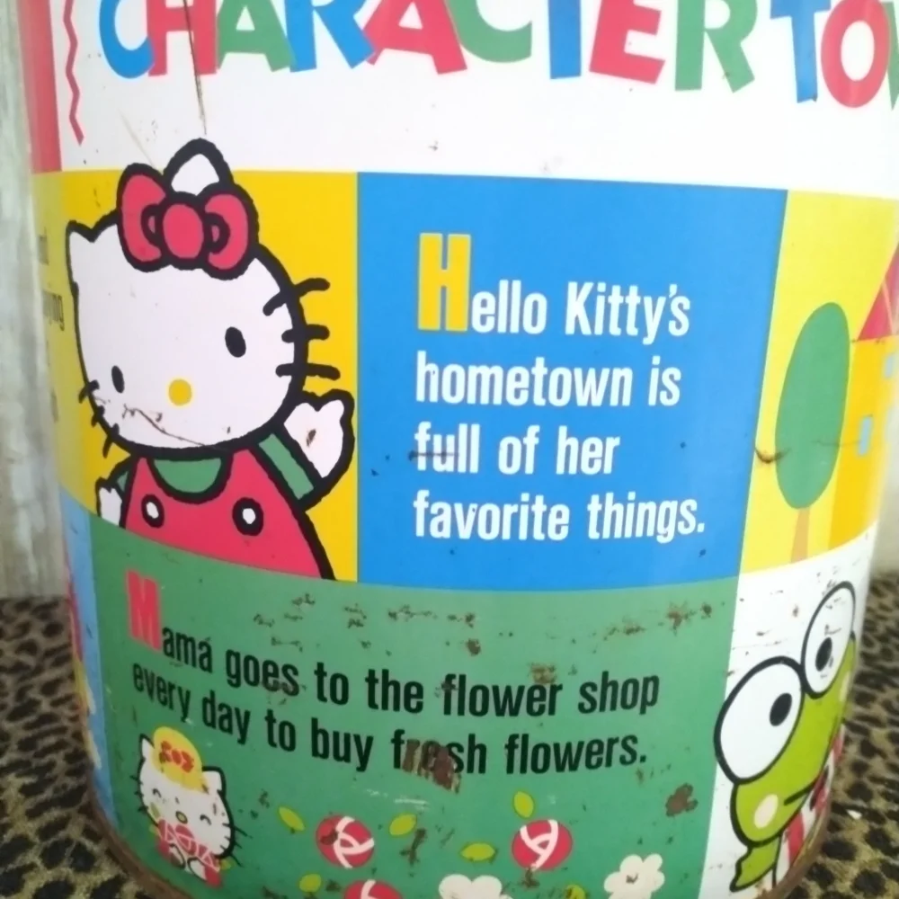 SANRIO CHARACTER TOWN 90S VINTAGE RARE METAL STORAGE BUCKET W/HANDLE NO LID - Picture 2 of 12